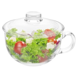 WHJY Small Glass Bowl, Microwave Safe Soup Bowl with Lid and Handle, Clear Oatmeal Bowl for Soup,Oatmeal, Dessert Pasta and Salad, 500ml/16oz