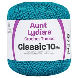 Coats Crochet Aunt Lydia's Crochet, Cotton Classic Size 10, Blanco, Pavo Real, 10, 1