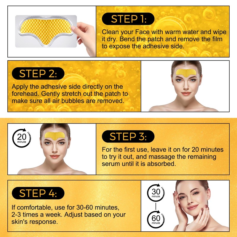 Collagen Forehead Wrinkle Patches, 12PCS 24K Gold Forehead Patches for