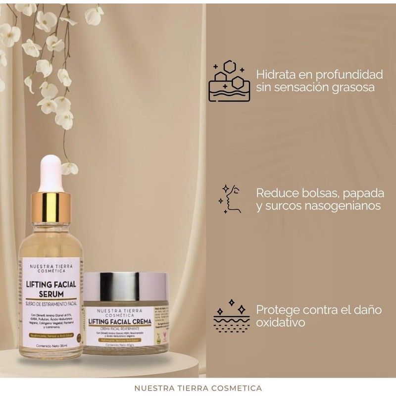 Nuestra Tierra Cosmetica Kit Lifting Facial, Suero Reafirmante, Crema Facial,