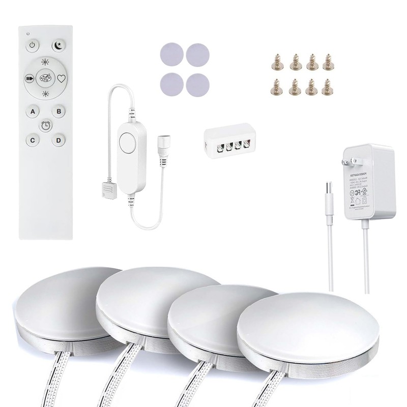4 PCS Aluminum Round WiFi RGB Under Cabinet Lights Kit,Work