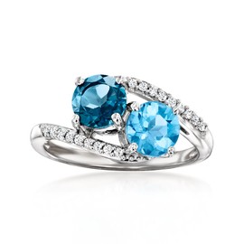 Ross-Simons 2.00 ct. t.w. London and Swiss Blue Topaz Toi Et Moi Ring With .10 ct. t.w. Diamonds in Sterling Silver. Size 8