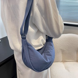 Yooamz Crossbody Bag Damen Halbmond Crossbody Schultertasche, Nylon Mode Bauchtasche Umhängetasche mit Schultergurt Einstellbar (Blau)