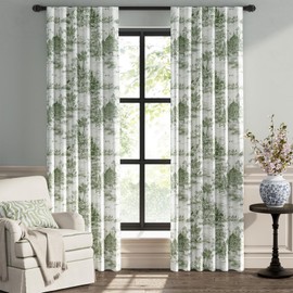 jinchan 95% Blackout Toile Curtains for Bedroom, 84 Inch Drapes Toile de Jouy French Printed Castle for Living Room, Light Blocking Thermal Insulated Window Treatment Rod Pocket, 2 Panels Green