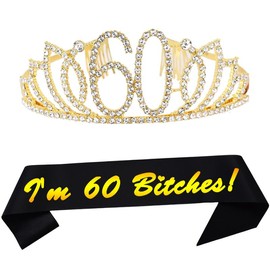 Dgasin 60th Birthday Tiara and I'm 60 es Sash Party Gifts Party Decorations for Women