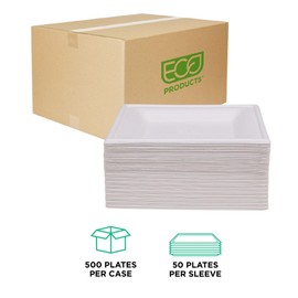 ECO PRODUCTS Compostable Vanguard 6" Square Paper Plates, Case of 500, Disposable White Molded Fiber, Tree-Free, Stronger Than Paper & Styrofoam, No-Added PFAS, ASTM Compliant, BPI-Certified