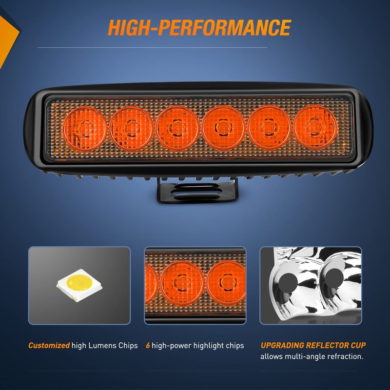 Nilight 6 inch Amber LED Light Bar 2PCS 18W Spot