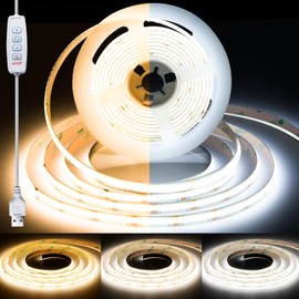 ShineBurky COB LED Strip Light 5V, 2m 608 LEDs/M Dimmable 2700K - 6500K 8mm Width CRI93+ Flexible Dimmable Light Kit for TV Backlight Bedroom Gaming Room Kitchen Cabinet Decor(CCT, 6.56FT/2M USB)