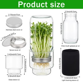 Updated Sprouting Kit, Seed Sprouting Jars with Sleeves and Lids, 2 Pcs