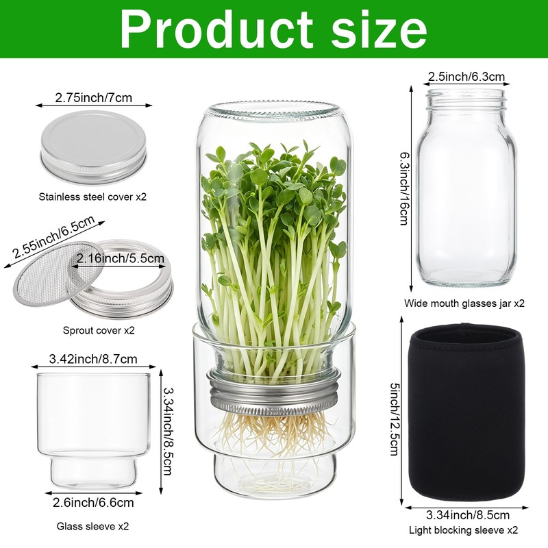 Updated Sprouting Kit, Seed Sprouting Jars with Sleeves and Lids,