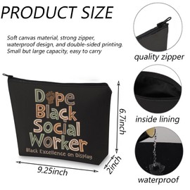TGBJE Dope Black Social Worker Makeup Bag Social Worker Gift Black History Month Zipper Pouch Black Pride Gift LCSW MSW Gift (Dope Black bag)