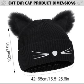 BEIFON Women's Hat Cat Ears Hat Cat Bobble Hat Winter Hat with Cat Ears Knitted Hat Warm Elastic Beanie Hat Autumn Hat Winter Hats for Women Girls Ladies Winter, black