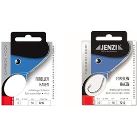 Set: 2 packs of Jenzi tied trout hooks (20 pieces) mono, 50 cm hook size 2, 4, 6, 8, 10, 12, depending on selection + free Petri Heill! sticker (hook size 12)