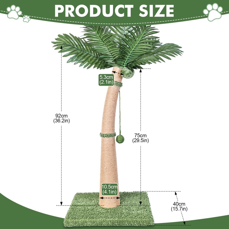 Palm Tree Cat Scratching Post, 36'' Cat Scratcher Post with