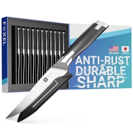 FOXEL Best Steak Knives Knife Set of 4, 8, or 12 - Non Serrated Straight Edge Blade Razor Sharp - Rust Resistant Japanese VG10 Steel - Gift Box Set - Hand Wash Only
