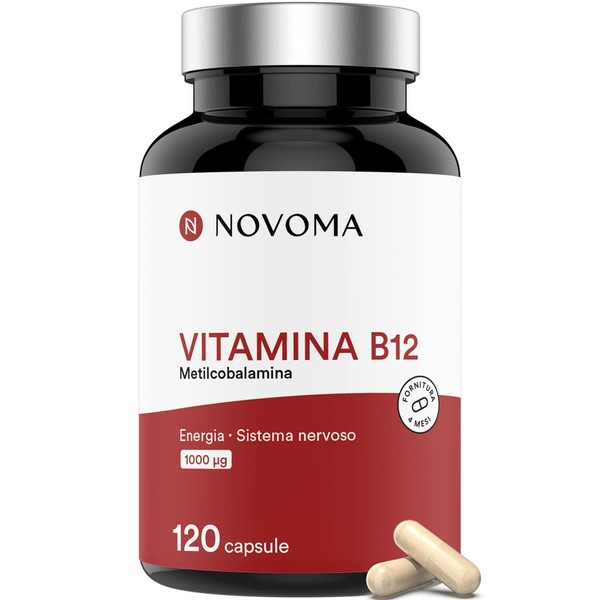 NOVOMA Vitamina B12 1000 mcg, Metilcobalamina Alto Dosaggio, Vitamina B per l'Energia Fisica e Mentale, Fornitura per 4 mesi, 120 Capsule Vegane, Prodotto in Francia