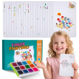 Finger Paint Set Non-Toxic Finger Stamps with Book Colouring Book & Stamp DIY Finger Paints for Children from 3 Years Gift for Girls Boys 12 Colours