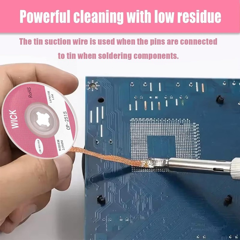 2pcs Solder Wick Braid, No-Clean Desoldering Wick Braid Flux 2.5mm/0.1inch