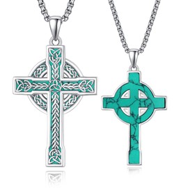 ADMETUS Celtic Cross Necklace 925 Sterling Silver Irish Cross Pendant Chain Jewellery Celtic Cross Gifts for Men with 2.5 mm 22 Inch + 2 Inch Rolo Chain, Sterling Silver, No Gemstone