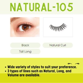 DUP False Eyelashes Lashever Natural Series, Japanese Natural Looking Fake Eyelashes A Day Long Lasting Wear, Reusable Strip, Lightweight & Comfortable, 2 Pairs, Natural 105 Black