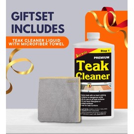 Teak Cleaner Liquid 32 oz Bundle with Microfiber Cloth - Fast & Easy Teak Wood Cleaner for Outdoor Furniture, Decks & More - Safely Removes Stains & Oils Without Sanding - (2 Items)