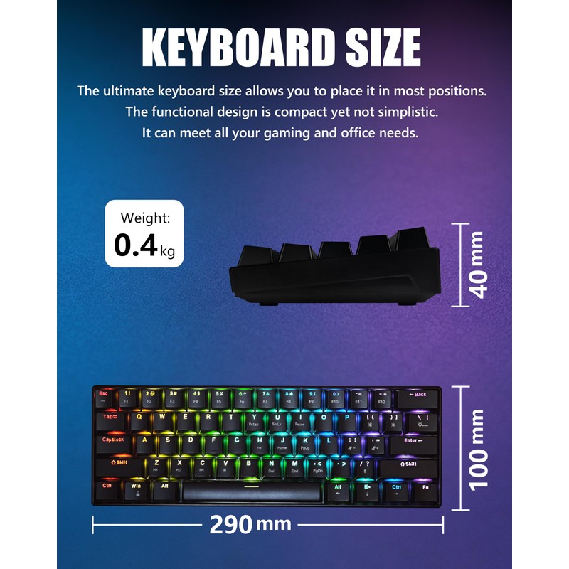 60% Mechanical Keyboard, RGB Mechanical Gaming Keyboard, Blue Switch