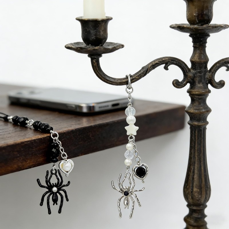 LJJINGXS Gothic Spider Phone Charm Strap with Beaded Chain and