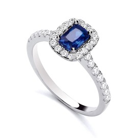 925 Sterling Silver Blue Sapphire CZ Cluster Emerald cut Ring size J K L M N O P Q R S - July BIRTHSTONE (L)
