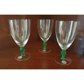 GORHAM CRYSTAL GREEN STEMMED ICED TEA OR WATER GLASS- SET OF (3)