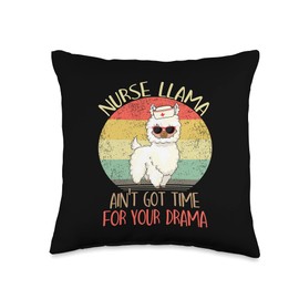 Nurse Graduation Nursing School by Medics Funny Hospital Registered Nurse Llama No Drama Throw Pillow, 16x16, Multicolor