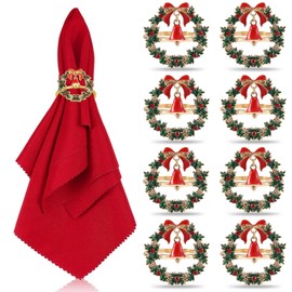 LATERN Pack of 8 Christmas Napkin Rings, Gold Christmas Wreath Napkin Holder, Christmas Napkins Buckle with Jingle Bell for Christmas, Holiday, Wedding, Party, Table Decoration (4 cm x 4 cm)