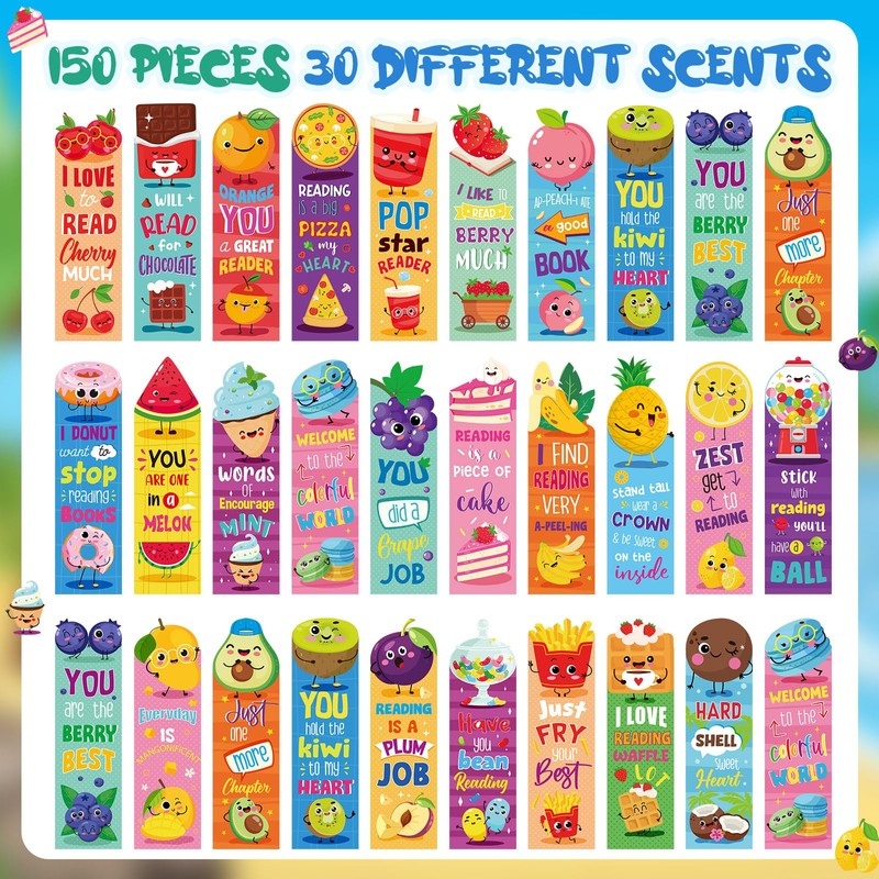 Lincia 150 Pcs Scratch and Sniff Bookmarks - Cute Assorted