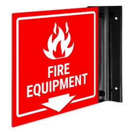 Fire Equipment Projecting Sign, Double Sided, 6x6 Inches, ACM, with Satin Black Accessory, Made in USA