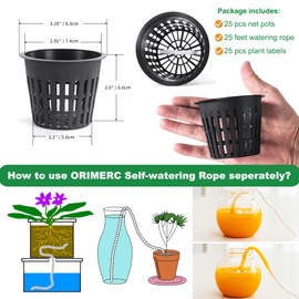 ORIMERC 25 Pack 3 inch Net Cup Pot with 25 feet Hydroponic Self Watering Wick & 25 Pcs Plant Label Aquaponics Mason Jar Insert Orchid Rimmed Netted Basket Slotted Mesh Garden kratky Growing Vegetable