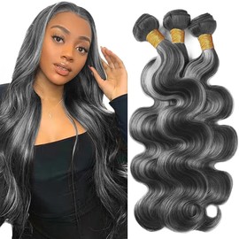 28 28 28 Inch P1BGray Bundles Highlight Body Wave Human Hair Bundle Two Tone Salt And Pepper Bundles Ombre Gray Bundle #1BGrey Body Wave Hair Extensions