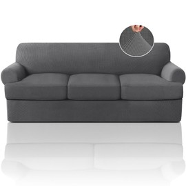 PrinceDeco T Cushion Sofa Slipcover 4 Pieces Sofa Covers for T Cushion Couch Soft Sofa Slip Covers Furniture Protector with 3 Individual T Shape Seat Covers (70"-88") Washable, Grey