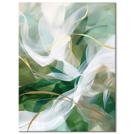 AWFTSTL Abstract Wall Art Painting, Green And Gold Wall Decor Home Decor, White Canvas Wall Art For Living Room, Bedroom Kitchen Wall Art Prints Bathroom Decorations 12×16in