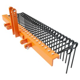 60" Durable Powder Coated Steel Pine Straw Rake Steel Spring Landscape Rake Attaches to Cat 0 Cat 1,3 Point Hitch for Tractor, Orange