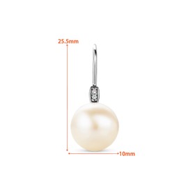Orovi Jewellery Women's Pearl Pull Through Earrings with Round White Freshwater Cultured Pearls and Set with White Zirconia in Brilliant Cut Timeless Classic Pearl Earrings Made of 925 Sterling