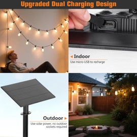 Solar LED Outdoor String Light 50FT Patio Lights with 25 Shatterproof 2700K ST38 Vintage Edison Bulbs Dimmable, Hanging Lights Waterproof for Party Wedding Tents Porch Garden Backyard Indoor Balcony