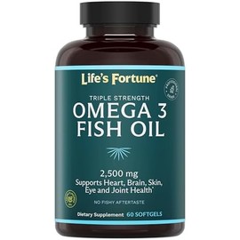 Lifes Fortune Suplemento de concentrado de Omega 3 de aceite de pescado (2500 mg, 60 cápsulas blandas), alta potencia, ácidos grasos EPA y DHA -