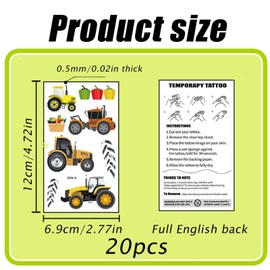 Pack of 20 Tractor Stickers, Skin-Friendly for Children, Farm Birthday Decoration, Temporary Tattoos for Children, Party Decoration, Ideal as a Party Gift and School Reward