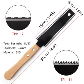 GYSRXS Dowel Saw Flush Saw 11/17 TPI Double-Edged Hand Saw with Beech Handle Japanese Saw Fine for Woodworking Tools PVC Pipe Cutting, 15 cm Saw Blade (Black)