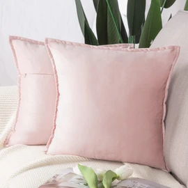 Madizz Pack of 2 Super Soft Velvet Decorative Cushion Covers with Fringe Luxury Style Cushion Case Pillow Shell for Sofa Bedroom Square Light Pink 20x20 inch, 50x50 cm