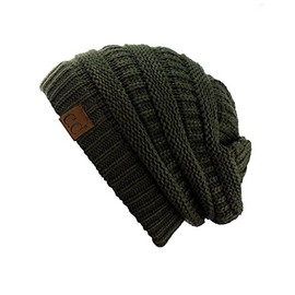 C.C Trendy - Gorro de punto trenzado grueso y suave y elástico, Oliva oscuro, One Size