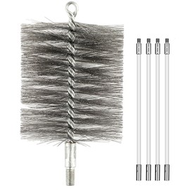 50-inch Long Tent Wood Burning Stove Pipe Cleaning Brush with Stainless Steel Bristles, and Chimney Cleaning Wire Brush with 4 Flexible Rods, 2.5'' Brush Heads