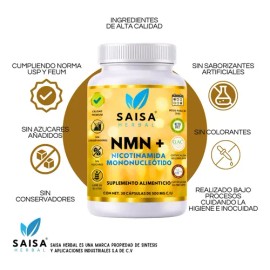 Nmn 500 mg 30 cápsulas | Precursor Nad+ | Suplemento Alimenticio| Sin gluten | Antienvejecimiento Natural | Energía y enfoque | Juventud celular