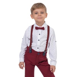 Boy Clothing Set, Baby Boy Formal Outfit Set with Shirt, Pants, Suspenders and Bow Tie (Burgundary, 2-3 Years Old) Burgundy