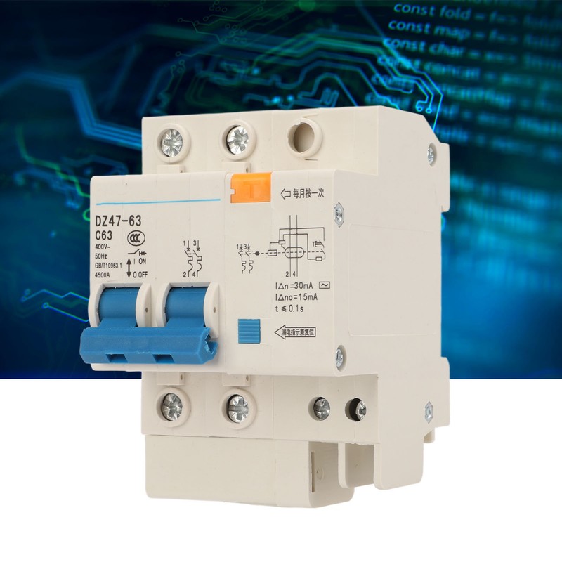 63A Circuit Breaker 2P Leakage Protection Air Switch DIN Rail