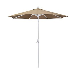 California Umbrella 7.5' Round Aluminum Market Umbrella, Crank Lift, Push Button Tilt, White Pole, Terrace Sequoia Olefin